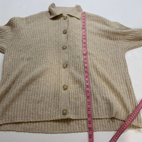 American Eagle Ribbed Button Front Cardigan Women’s Medium – Beige Collared Swea - Picture 5 of 8